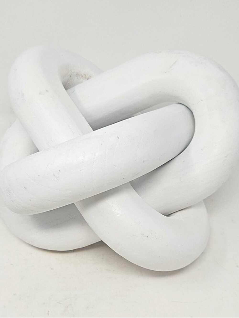 White Abstract Knot Freestanding Wood Folly Link Sculpture Home Decor Figurine